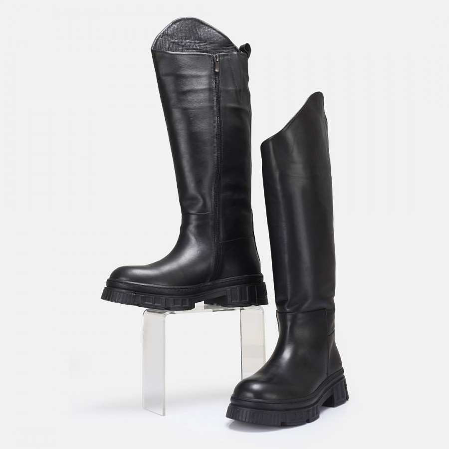 Düz Model Çizme Siyah Hakiki Deri Çizme