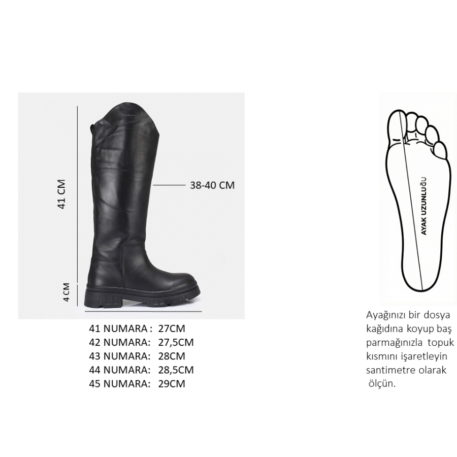 Düz Model Çizme Siyah Hakiki Deri Çizme
