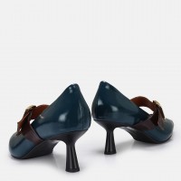 Stiletto Ayakkabı Petrol Mavi Hakiki Deri Bantlı