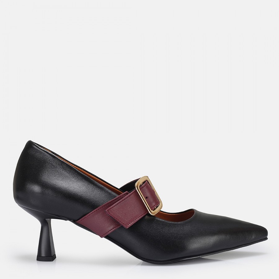 Stiletto Ayakkabı Siyah Hakiki Deri Bantlı