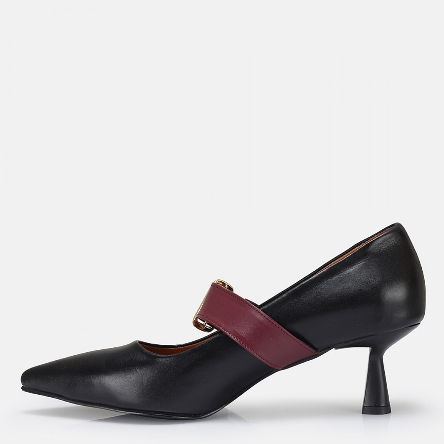 Stiletto Ayakkabı Siyah Hakiki Deri Bantlı