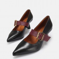 Stiletto Ayakkabı Siyah Hakiki Deri Bantlı