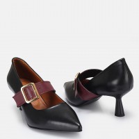 Stiletto Ayakkabı Siyah Hakiki Deri Bantlı