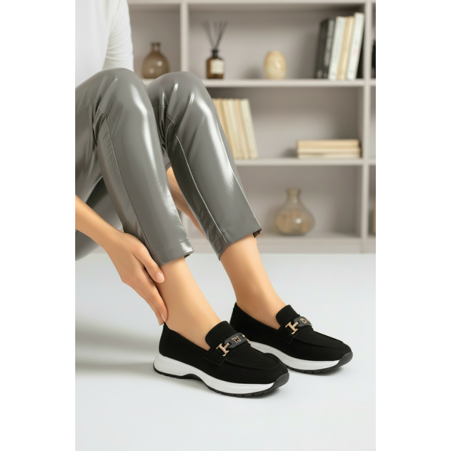 Siyah Süet Tokalı Loafer Ayakkabı