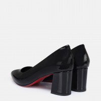 Stiletto Ayakkabı Siyah Rugan Kalın Topuklu