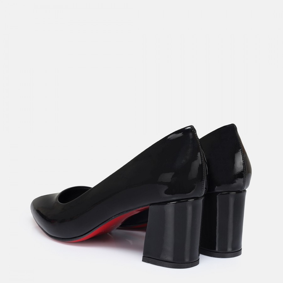 Stiletto Ayakkabı Siyah Rugan Kalın Topuklu