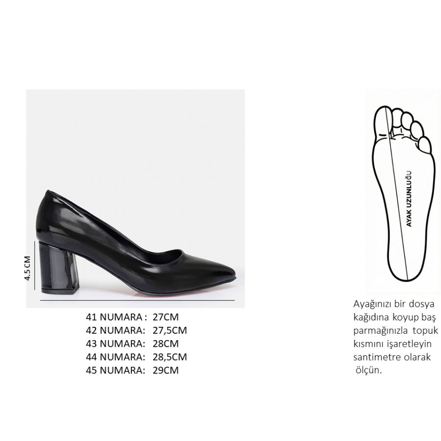 Stiletto Ayakkabı Siyah Rugan Kalın Topuklu