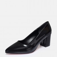 Stiletto Ayakkabı Siyah Rugan Kalın Topuklu