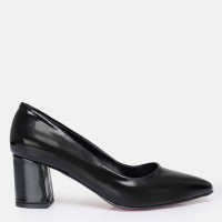 Stiletto Ayakkabı Siyah Rugan Kalın Topuklu