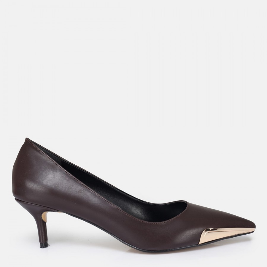 Stiletto Ayakkabı Kahverengi Metal Detaylı