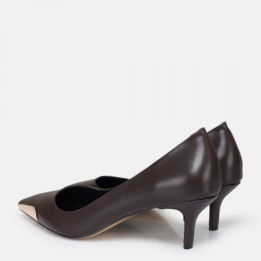 Stiletto Ayakkabı Kahverengi Metal Detaylı