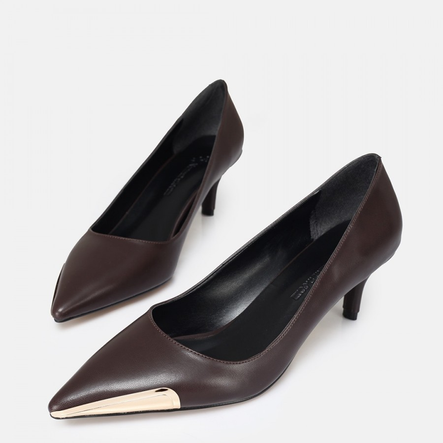 Stiletto Ayakkabı Kahverengi Metal Detaylı