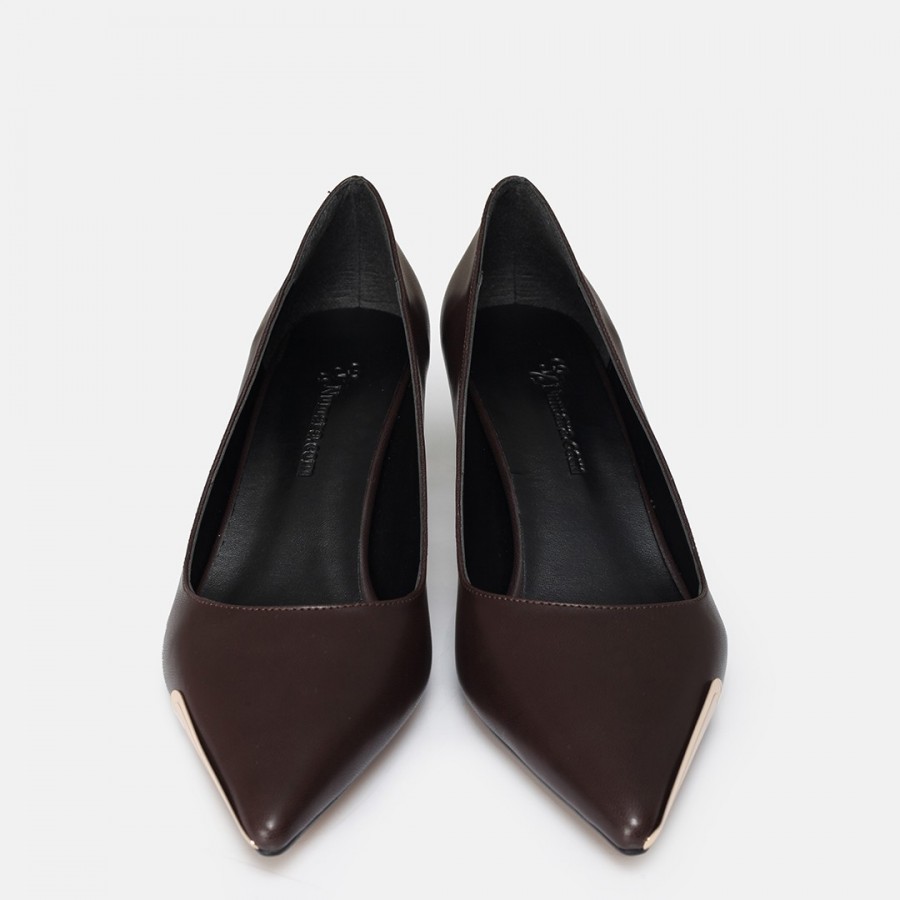 Stiletto Ayakkabı Kahverengi Metal Detaylı