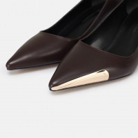Stiletto Ayakkabı Kahverengi Metal Detaylı