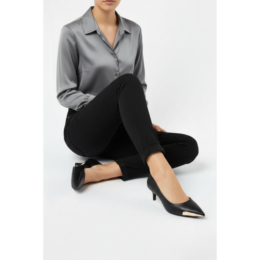 Stiletto Ayakkabı Siyah Metal Detaylı