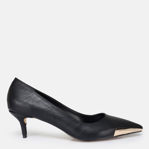 Stiletto Ayakkabı Siyah Metal Detaylı