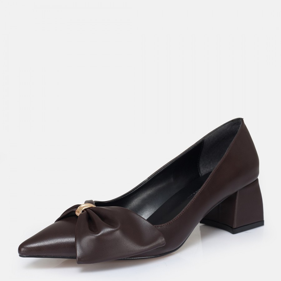 Stiletto Ayakkabı Kahverengi Fiyonklu