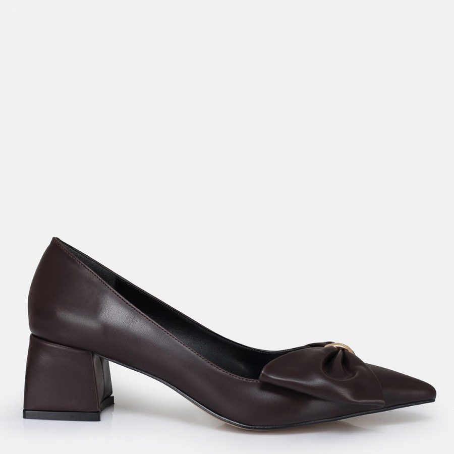 Stiletto Ayakkabı Kahverengi Fiyonklu