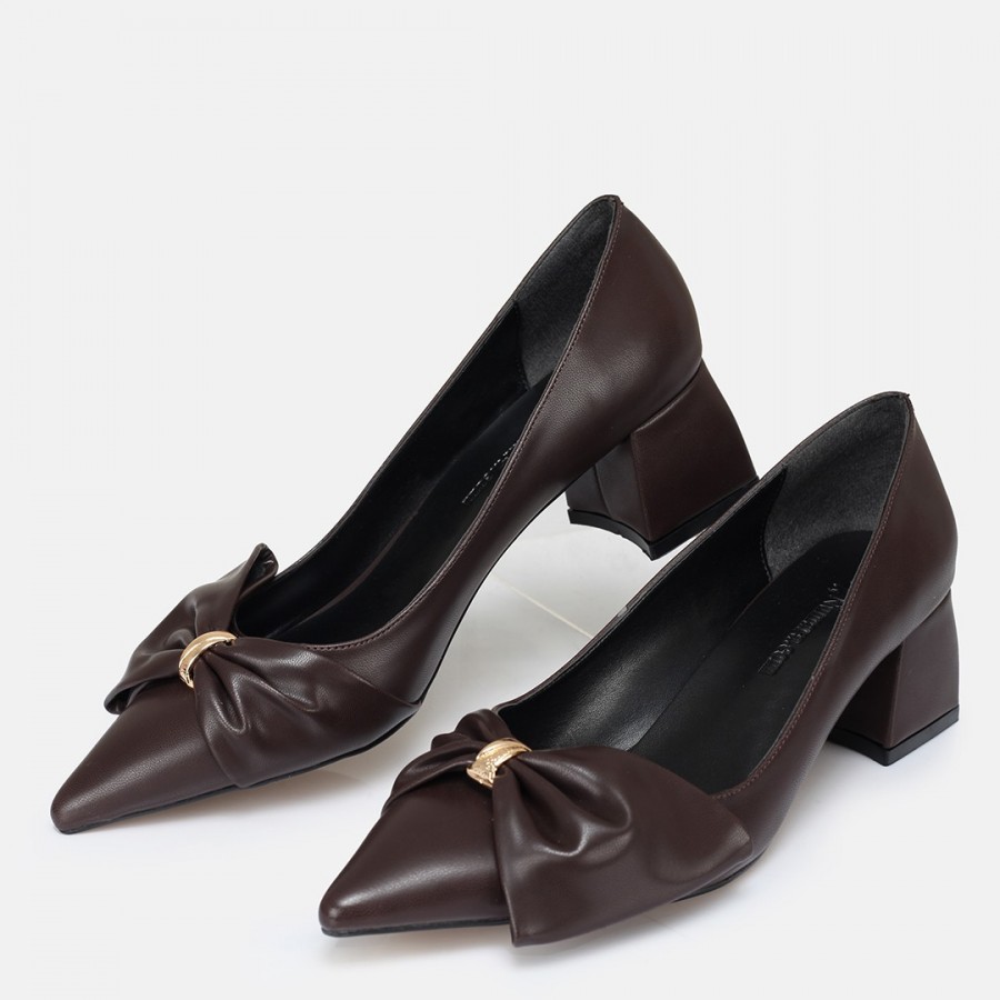 Stiletto Ayakkabı Kahverengi Fiyonklu