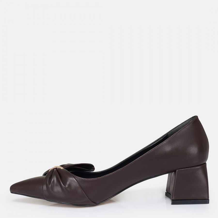 Stiletto Ayakkabı Kahverengi Fiyonklu