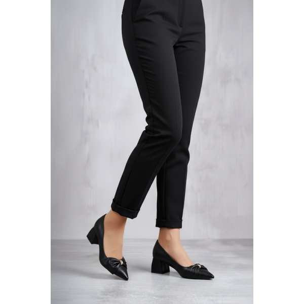Stiletto Ayakkabı Siyah Fiyonklu