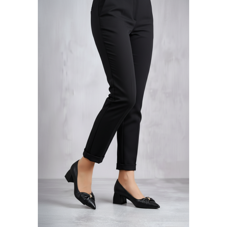 Stiletto Ayakkabı Siyah Fiyonklu