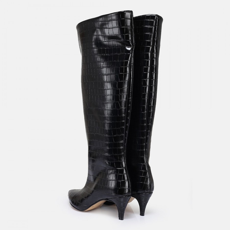 Topuklu Çizme Siyah Crocodile Desen
