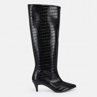 Topuklu Çizme Siyah Crocodile Desen