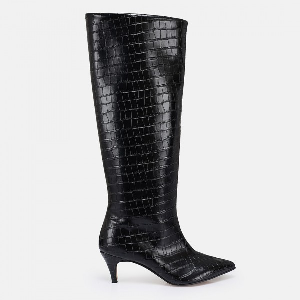 Topuklu Çizme Siyah Crocodile Desen
