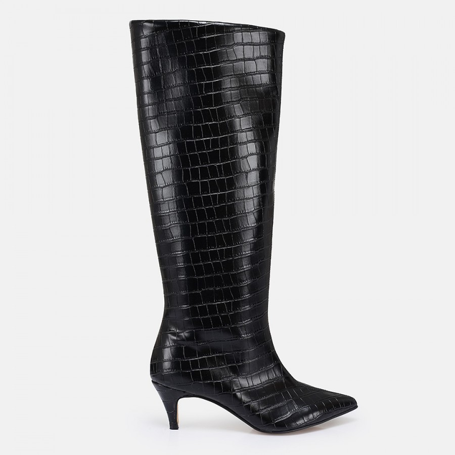 Topuklu Çizme Siyah Crocodile Desen
