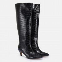 Topuklu Çizme Siyah Crocodile Desen
