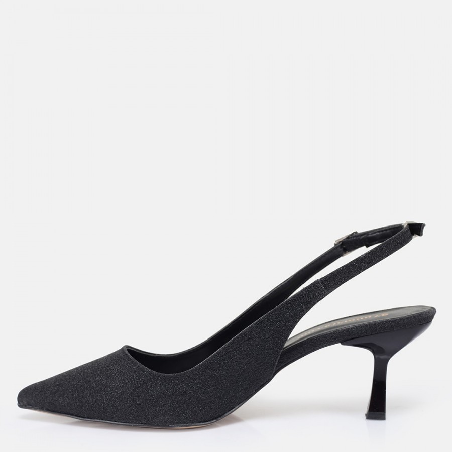 Abiye Ayakkabı Siyah Simli Arkası Açık