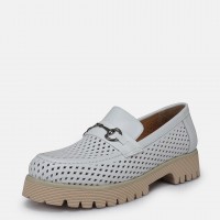 Loafer Ayakkabı Beyaz Hakiki Deri Zincir Toka
