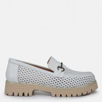 Loafer Ayakkabı Beyaz Hakiki Deri Zincir Toka