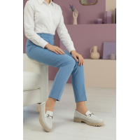 Loafer Ayakkabı Beyaz Hakiki Deri Zincir Toka