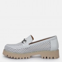 Loafer Ayakkabı Beyaz Hakiki Deri Zincir Toka