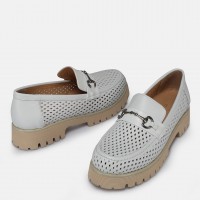 Loafer Ayakkabı Beyaz Hakiki Deri Zincir Toka