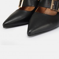 Stiletto Siyah Hakiki Deri Kemerli