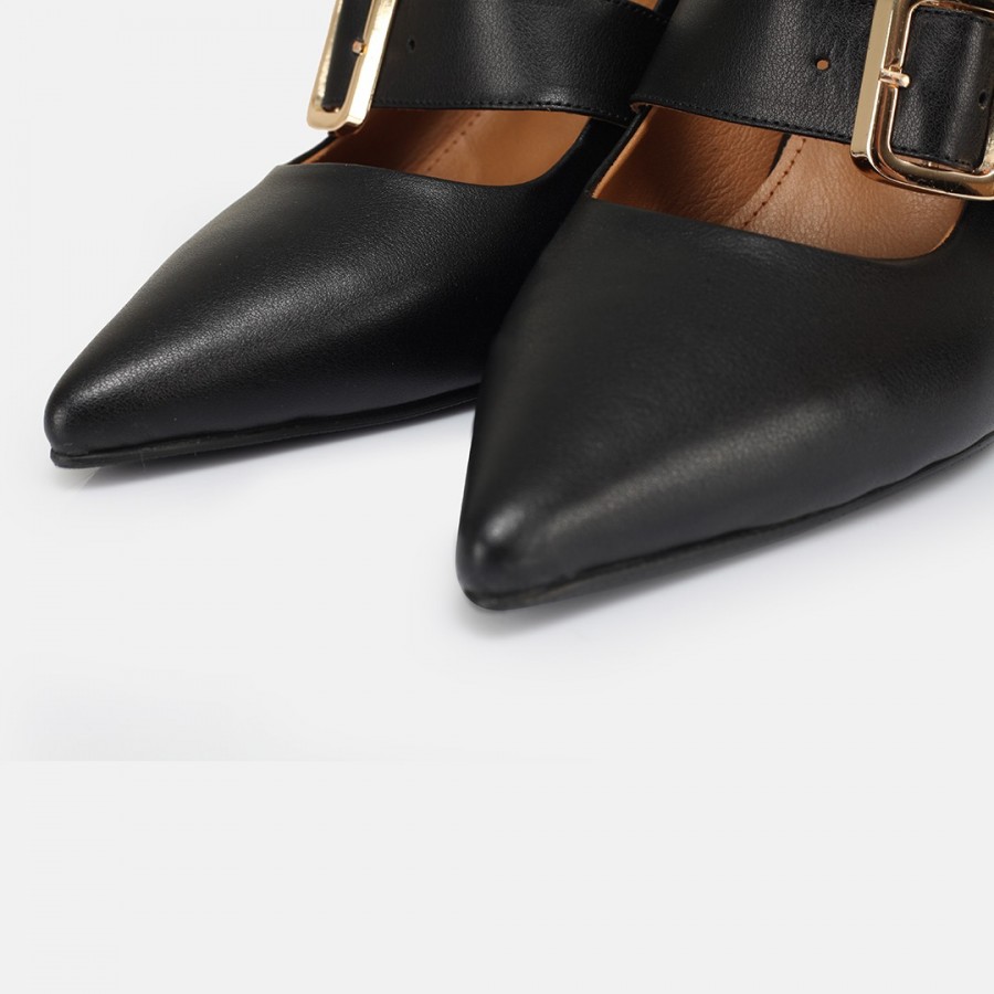 Stiletto Siyah Hakiki Deri Kemerli