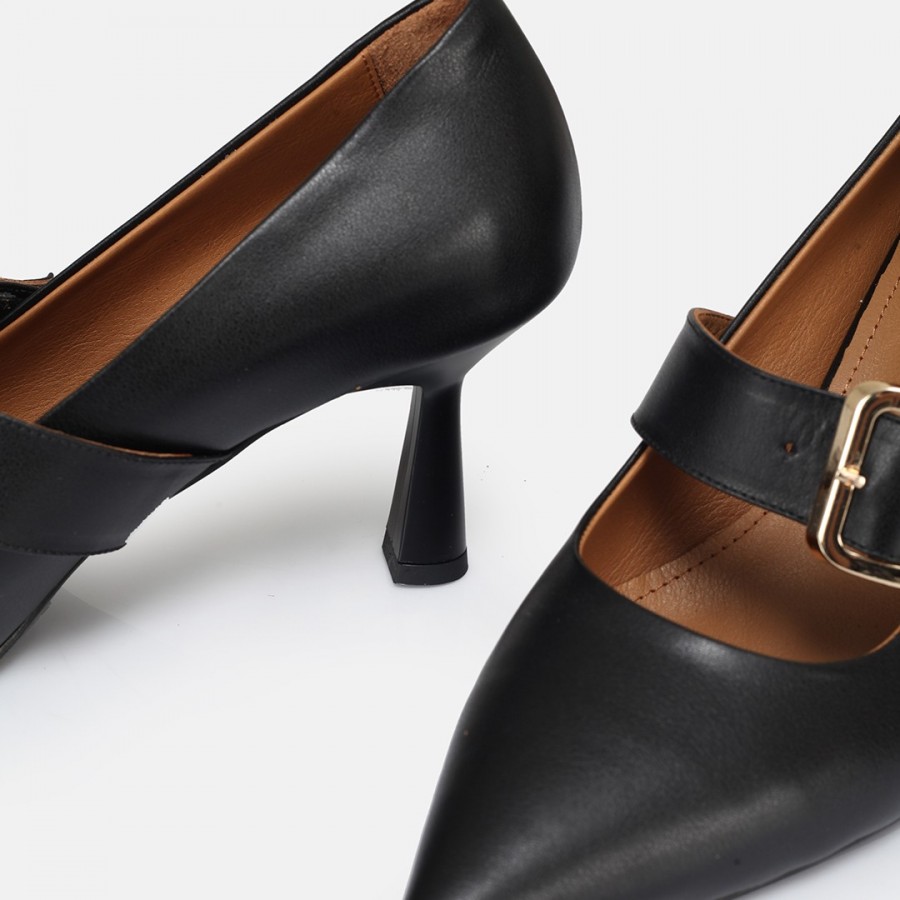 Stiletto Siyah Hakiki Deri Kemerli