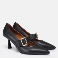 Stiletto Siyah Hakiki Deri Kemerli