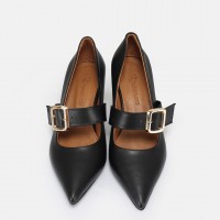 Stiletto Siyah Hakiki Deri Kemerli