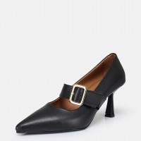 Stiletto Siyah Hakiki Deri Kemerli