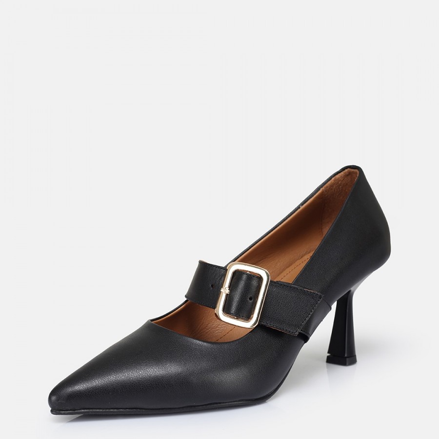 Stiletto Siyah Hakiki Deri Kemerli