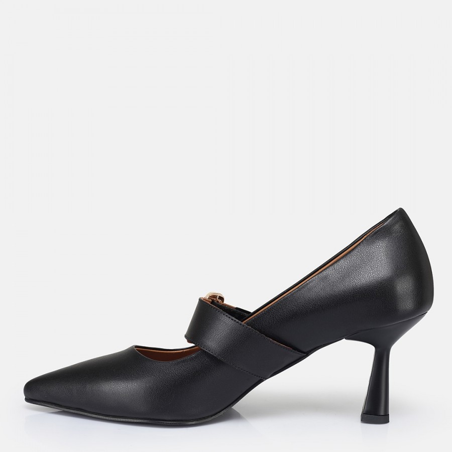 Stiletto Siyah Hakiki Deri Kemerli