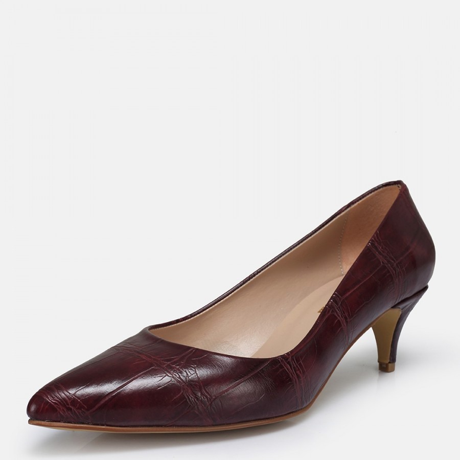 Bordo Az Topuklu Stiletto Desenli