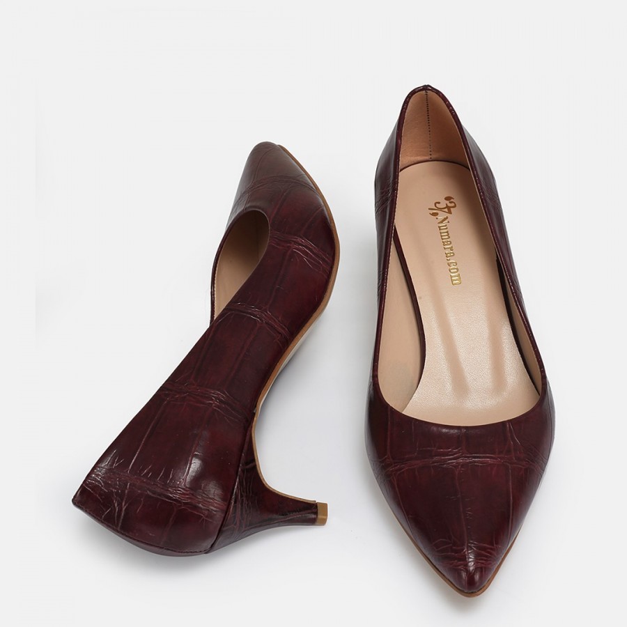Bordo Az Topuklu Stiletto Desenli