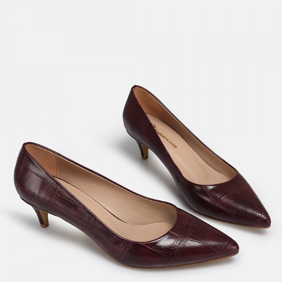 Bordo Az Topuklu Stiletto Desenli