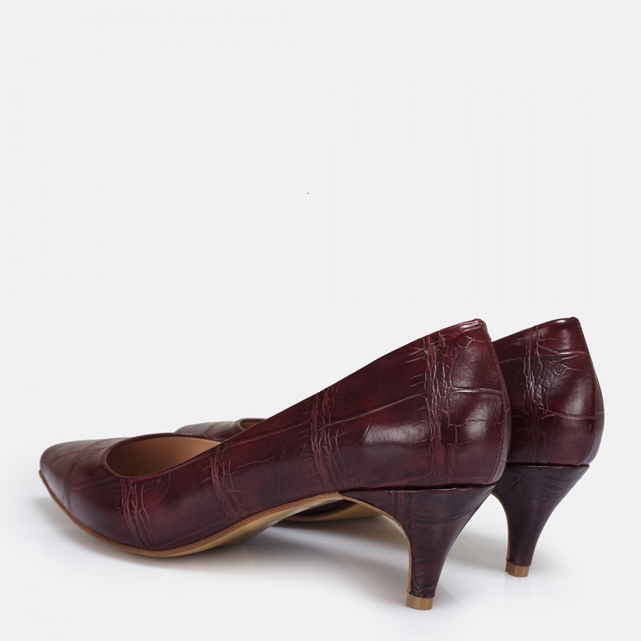 Bordo Az Topuklu Stiletto Desenli
