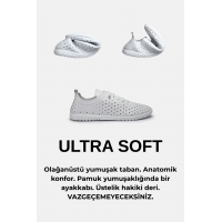 Spor Ayakkabı Hakiki Deri Beyaz Delikli